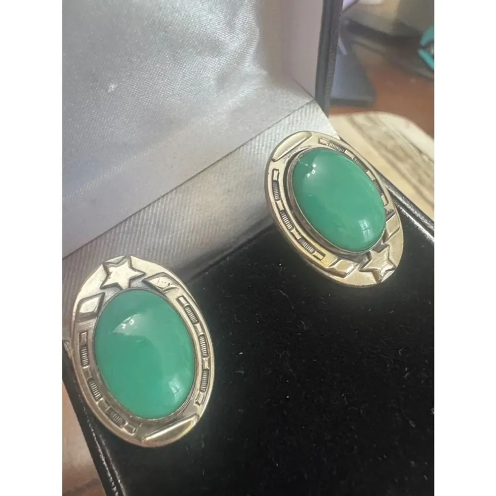 *Sheriff Star* *Western* Oval Turquoise Cabochon Sterling Cufflinks